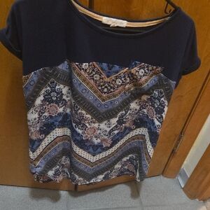 Rewind Navy and Floral Patterned Blouse